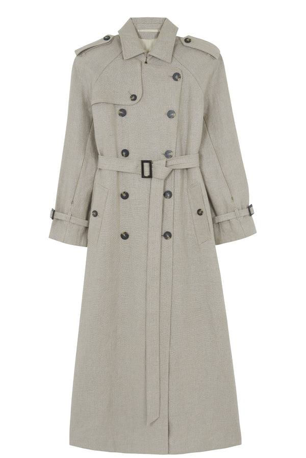 Beige trench coat in linen with a fit loose