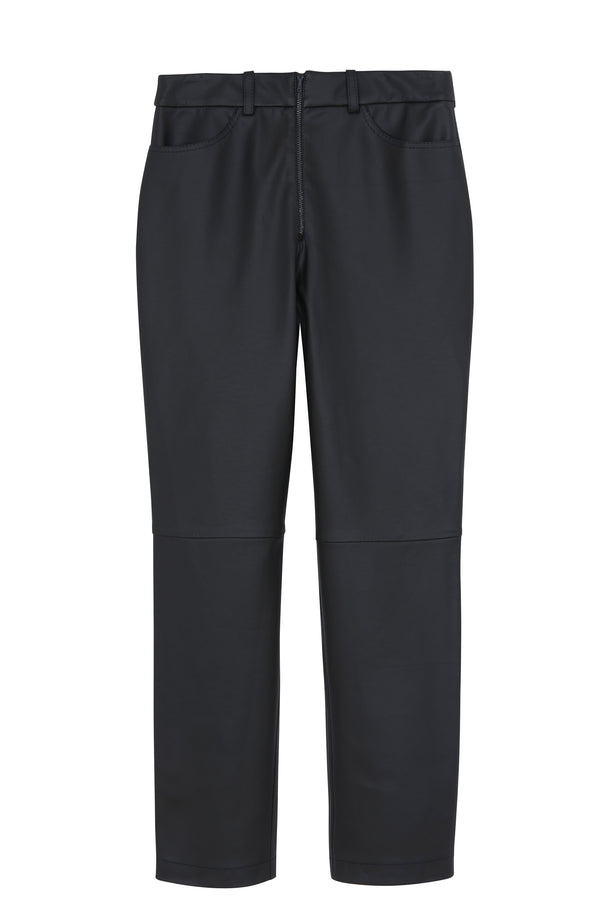 Ankle length pant with straight legs in vegan recycled leather
