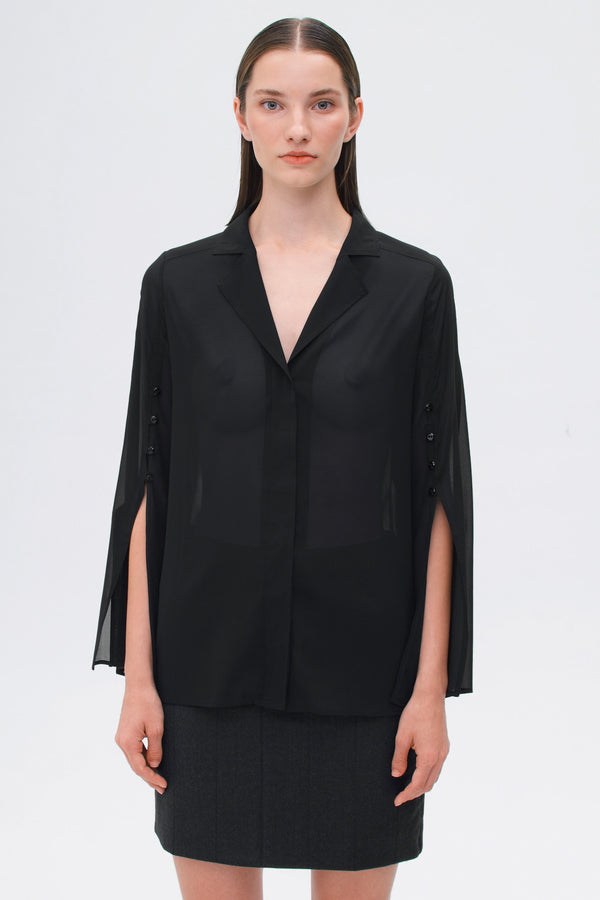 Blouse semi transparent with sleeves cut for a sexy touch