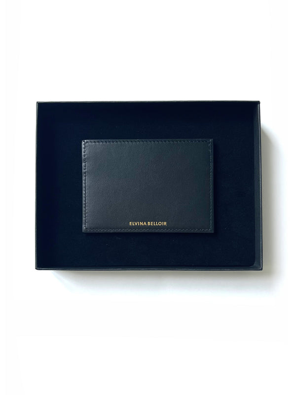 Grey card holder in luxurious salmon and calfskin leather