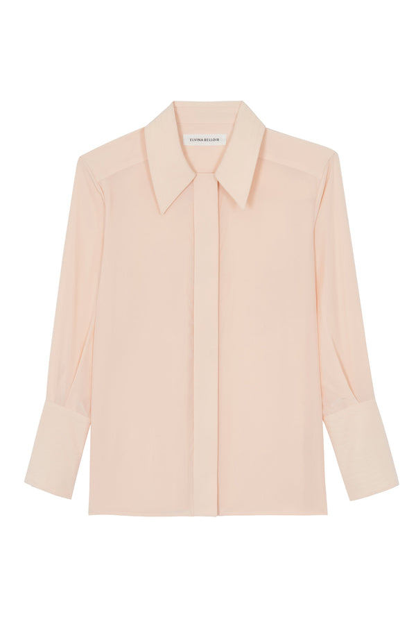 Pink timeless silk shirt with stitched collar and cuffs