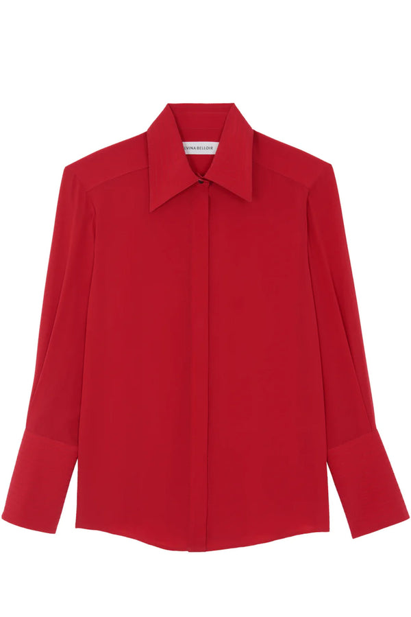 Red timeless silk shirt with stitched collar and cuffs