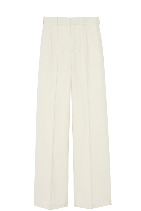 White wool pant with a flared cut and high waist