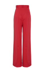 Red cotton pant with a flared cut and high waist