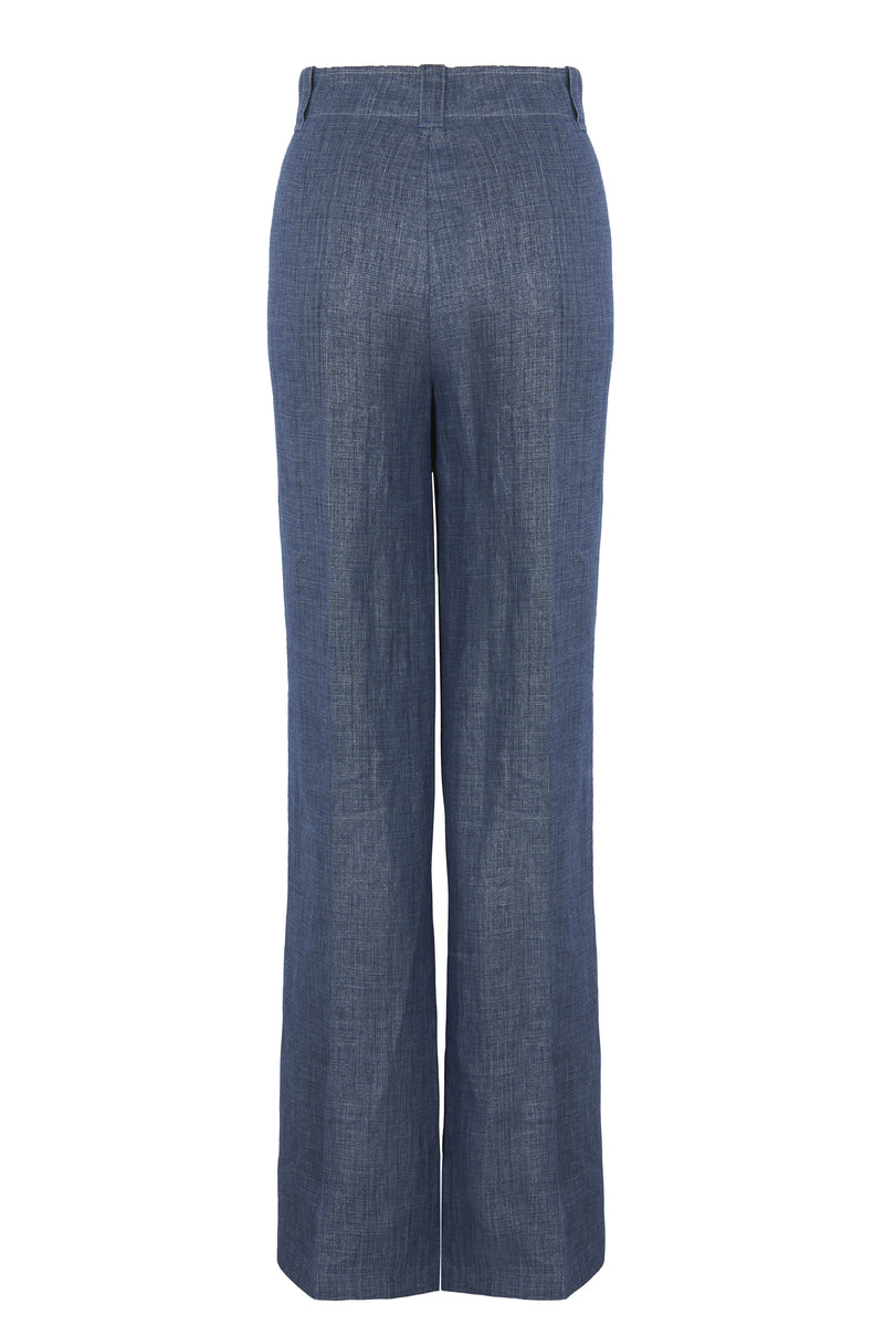 Blue linen pant with a loose fit for more comfort